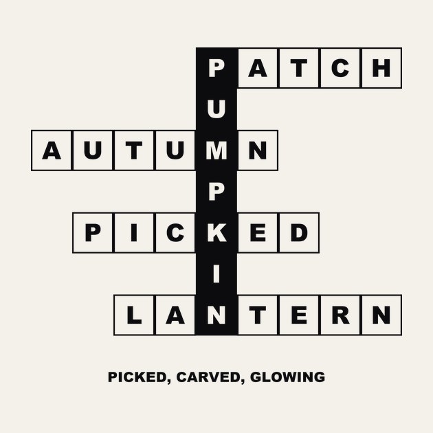 Crossword design built on the word PUMPKIN