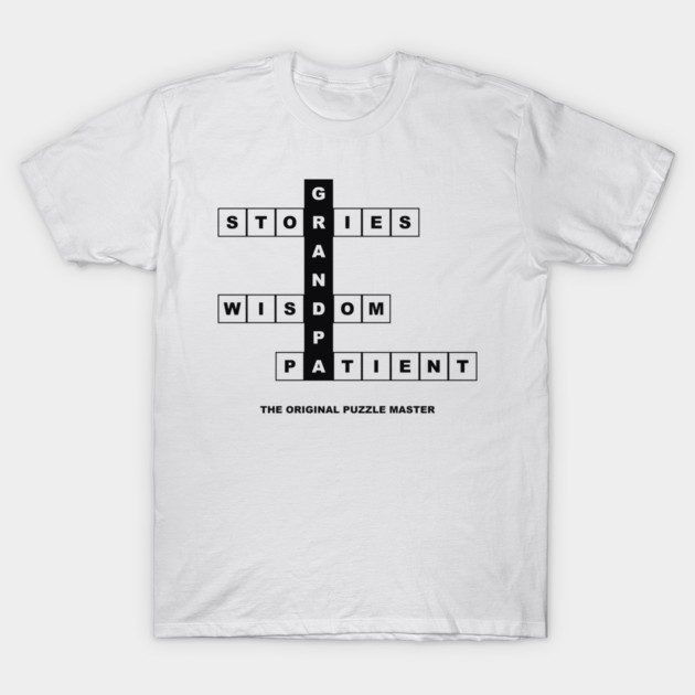 White t-shirt printed with a crossword built on the word GRANDPA